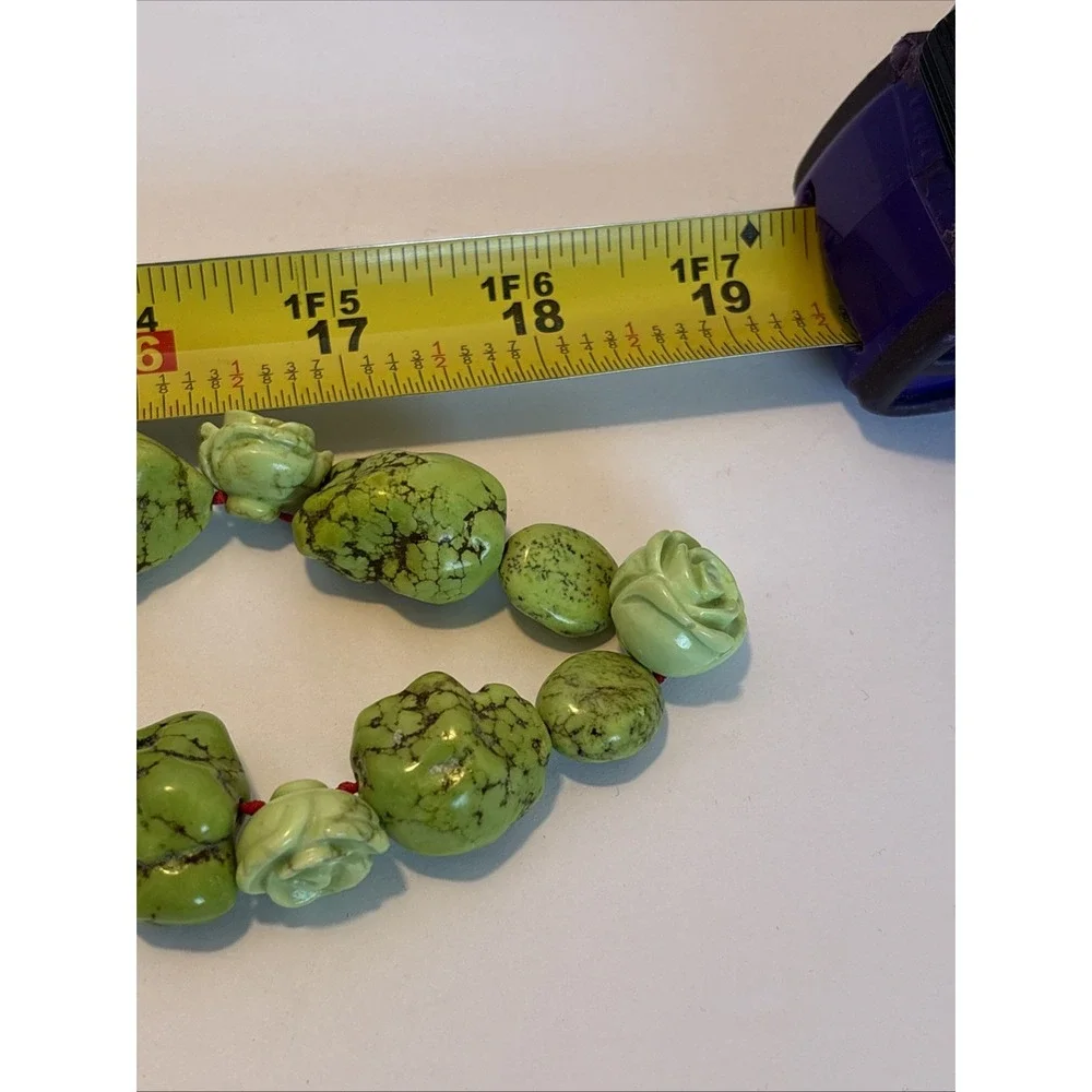 Artisan Apple Green Mineral Gaspeite Nugget Rose Southwest Statement Necklace